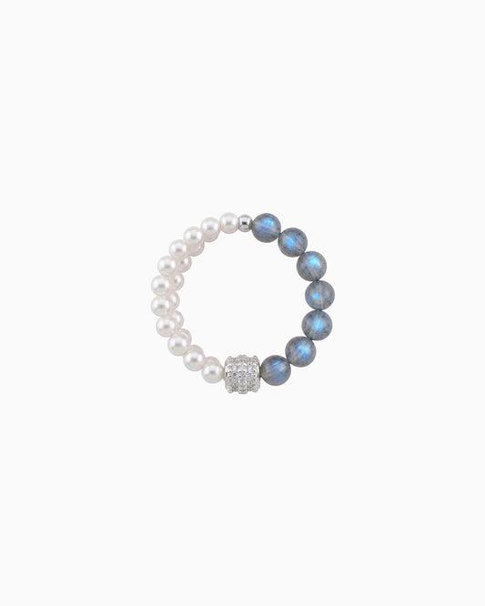 white moonstone & pearl beaded ring