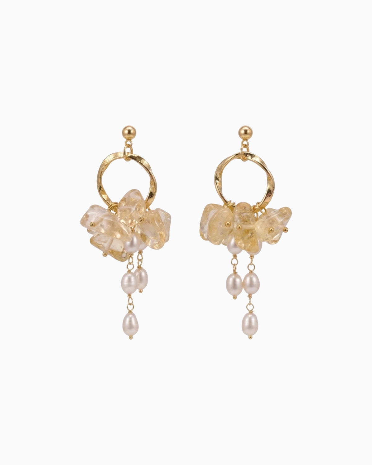 yellow citrine Gemstone Chip Gold Earrings